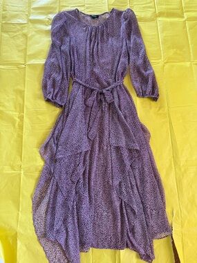 DKNY Lilac Floral-Print Tiered Maxi Dress with Waist Tie